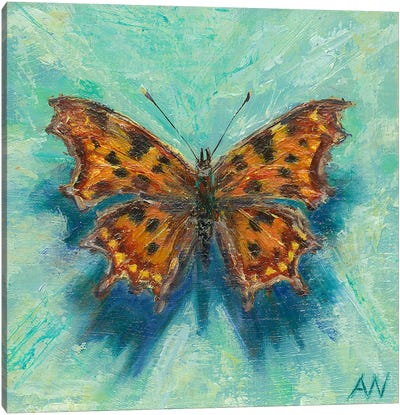 The Comma On Green Canvas Art Print - Anne-Marie Verdel
