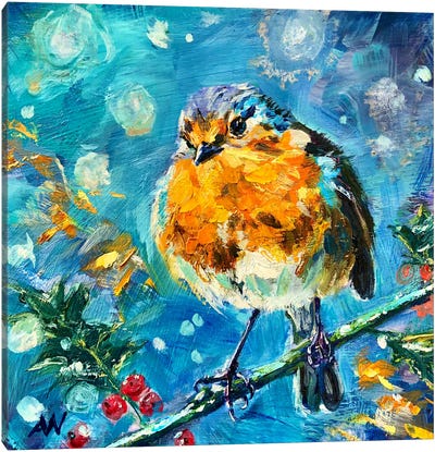 Winter Robin Canvas Art Print - Anne-Marie Verdel