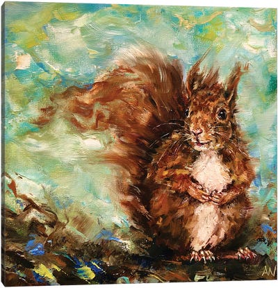 Just Happy Canvas Art Print - Squirrel Art