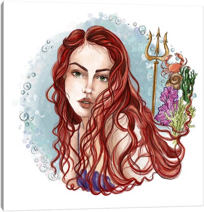 Ariel Inspired Portrait - The Little Mermaid Canvas Art Print - Anrika Bresler