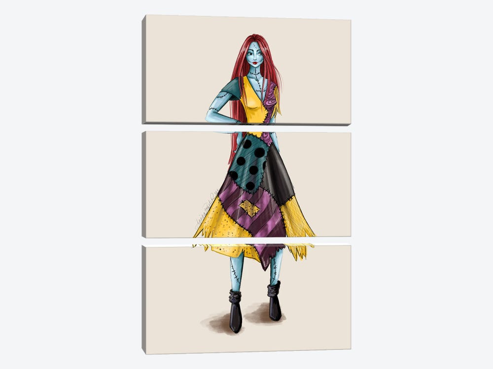 Sally Inspired Fashion Illustration - Nightmare Before Christmas by Anrika Bresler 3-piece Canvas Art