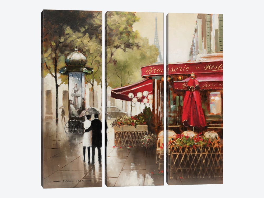 Paris in the Rain by E. Anthony Orme 3-piece Canvas Art Print