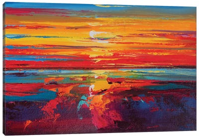 Abstract Seascape XII Canvas Art Print - Pantone Living Coral 2019
