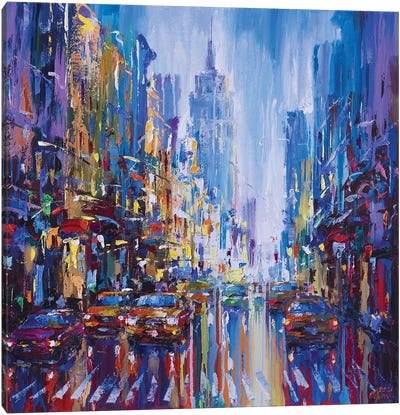 Abstract Cityscape New York Taxis Canvas Art Print - Artists From Ukraine