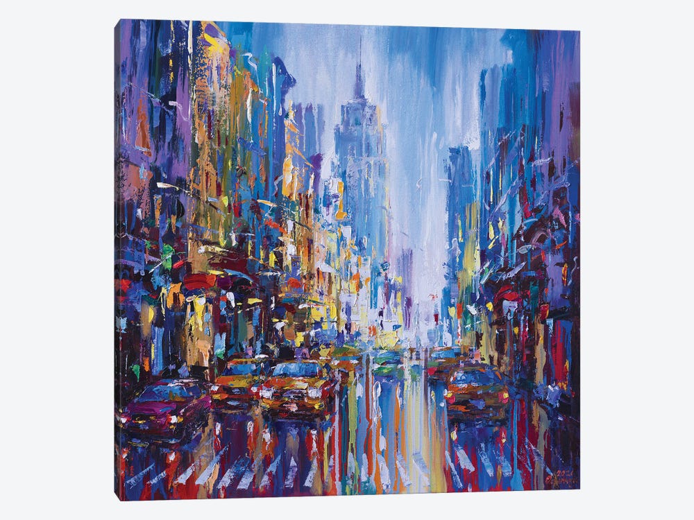 Abstract Cityscape New York Taxis by Andrej Ostapchuk 1-piece Canvas Artwork
