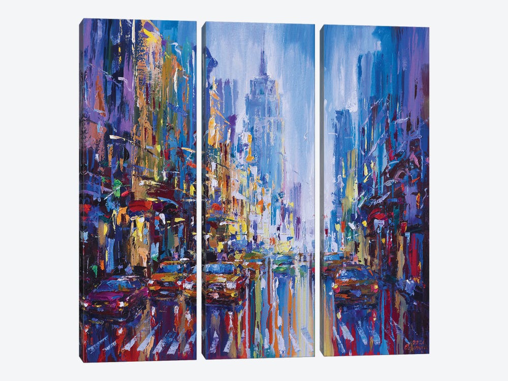 Abstract Cityscape New York Taxis by Andrej Ostapchuk 3-piece Canvas Wall Art