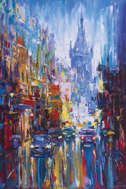 Learn to paint Pallet knife Abstract Rainy Day City Street Acrylic Painting  on Canvas 