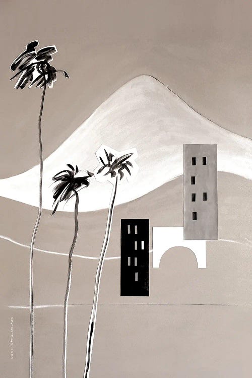Minimalist Palm Tree Art Print With Alps Mountains