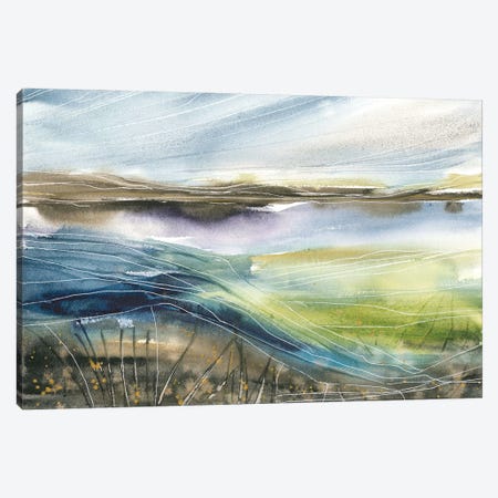 Light Green Field Close To Lake, Watercolor Canvas Print #AOZ100} by Ana Ozz Canvas Print