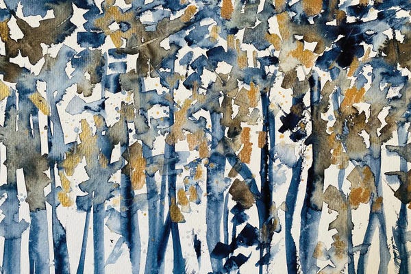 Blue And Gold Landscape, Watercolor