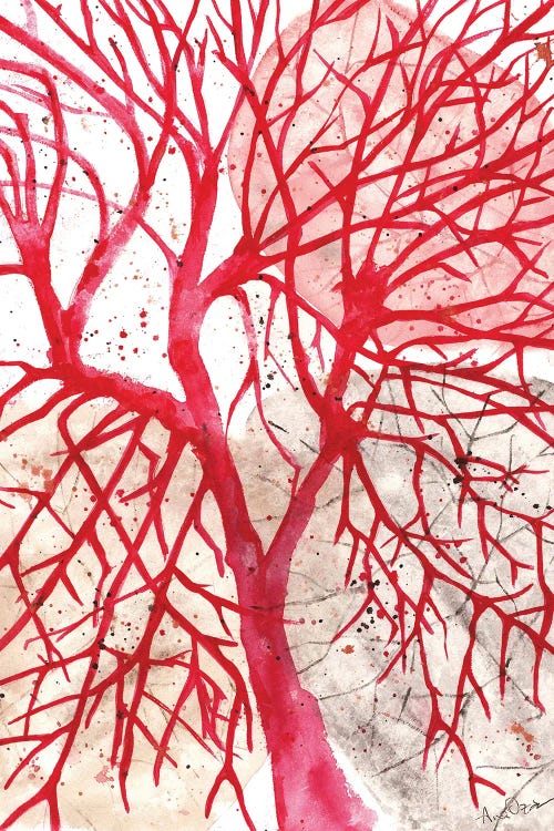 Magenta, Red Tree, Watercolor