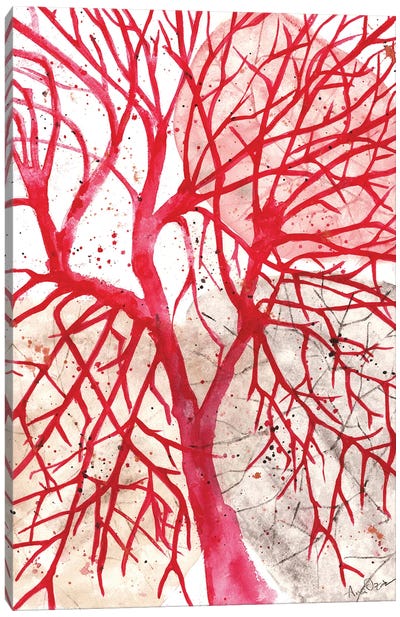 Magenta, Red Tree, Watercolor Canvas Art Print - Ana Ozz