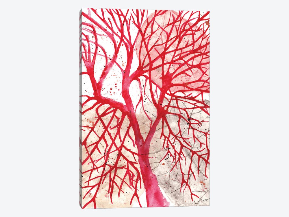 Magenta, Red Tree, Watercolor by Ana Ozz 1-piece Canvas Print