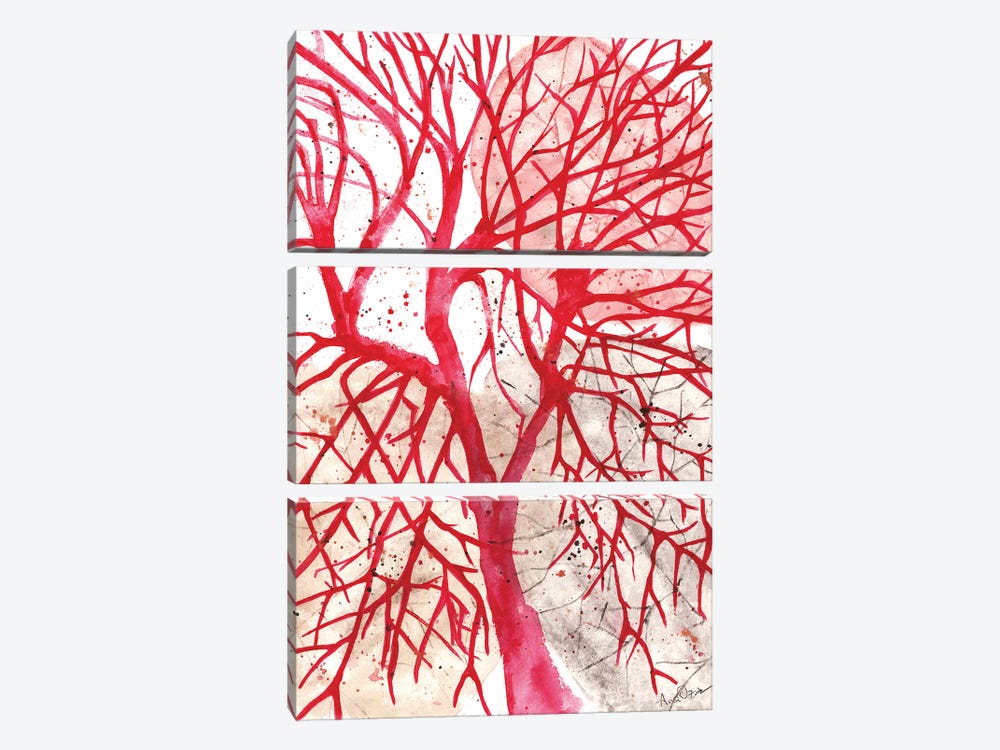 Magenta, Red Tree, Watercolor by Ana Ozz 3-piece Art Print