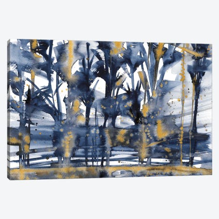 Blue And Gold Forest, Watercolor Canvas Print #AOZ110} by Ana Ozz Canvas Wall Art