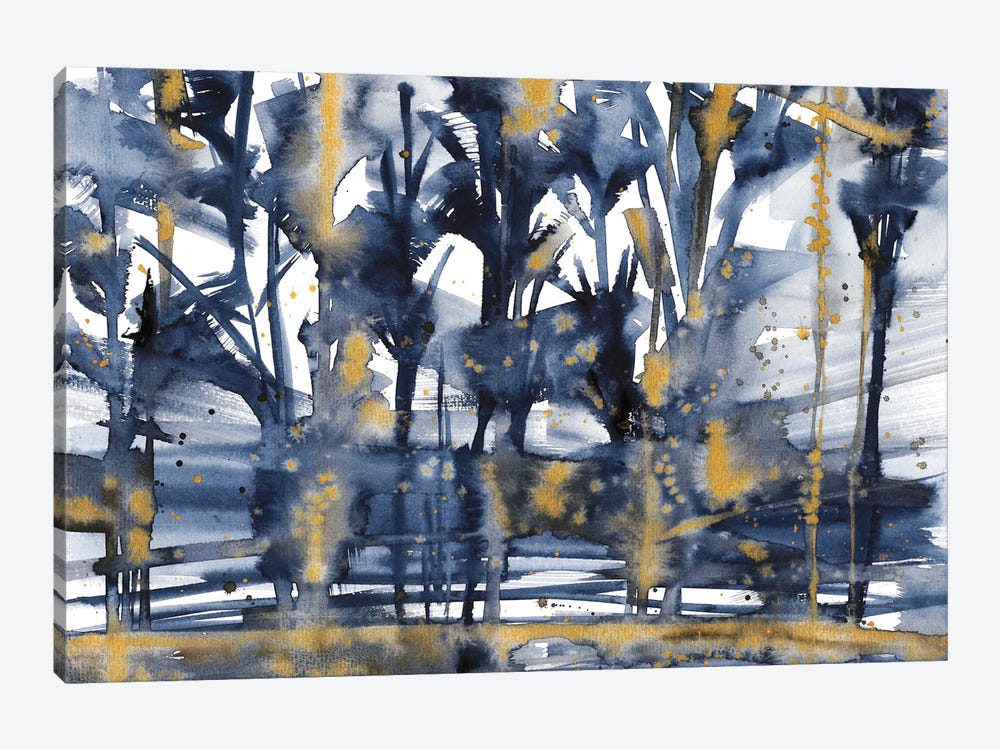 Blue And Gold Forest, Watercolor by Ana Ozz 1-piece Canvas Print