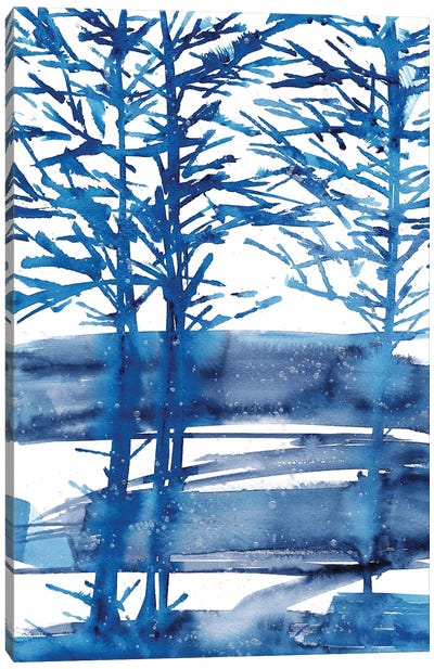 Light Blue Trees, Watercolor Landscape Canvas Art Print - Ana Ozz