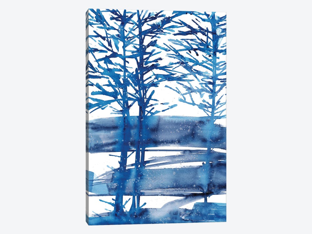 Light Blue Trees, Watercolor Landscape by Ana Ozz 1-piece Canvas Art