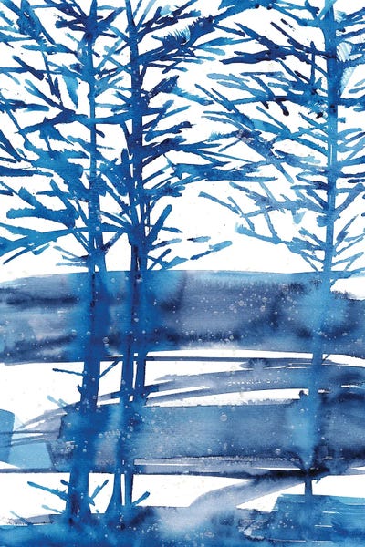Ana Ozz: Light Blue Trees, Watercolor Landscape by Ana Ozz