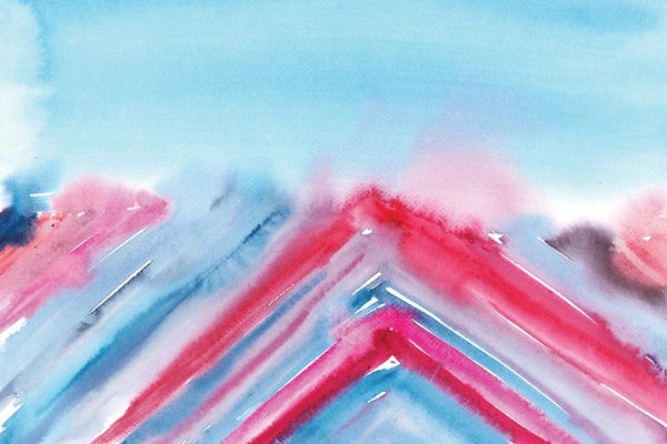 Ana Ozz: Abstract Light Blue And Pink Mountain Landscape by Ana Ozz