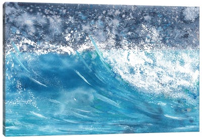 Blue Wave In The Sea Canvas Art Print - Ana Ozz