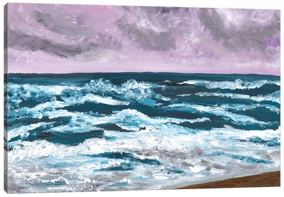 Blue Waves On Purple Sea, Landscape Canvas Art Print - Ana Ozz