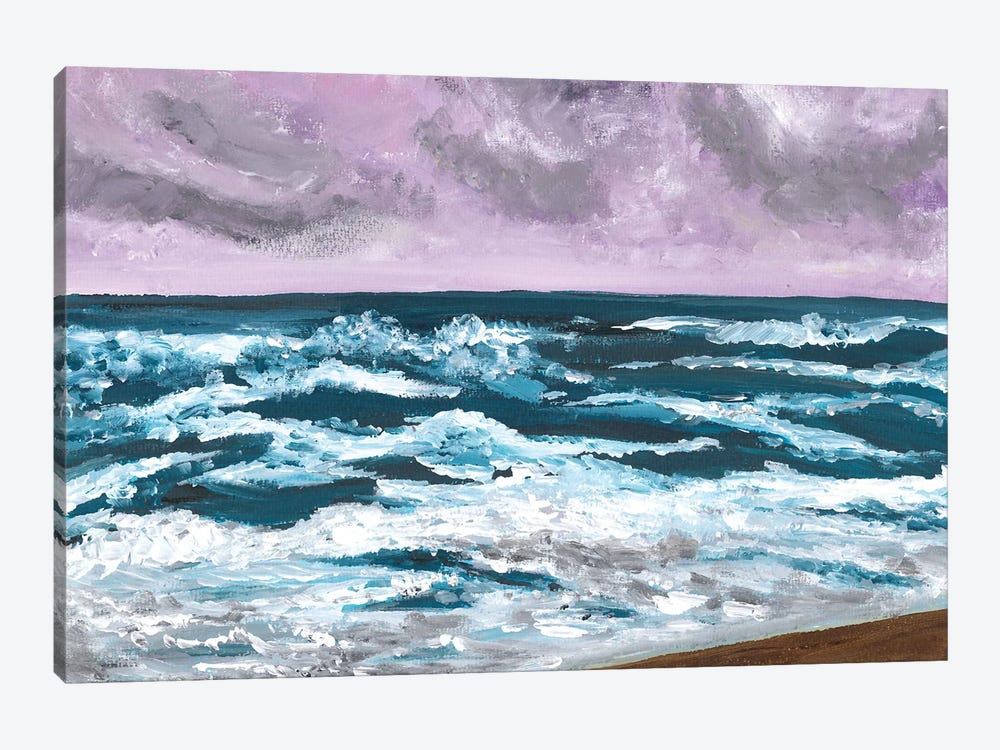 Blue Waves On Purple Sea, Landscape by Ana Ozz 1-piece Canvas Wall Art