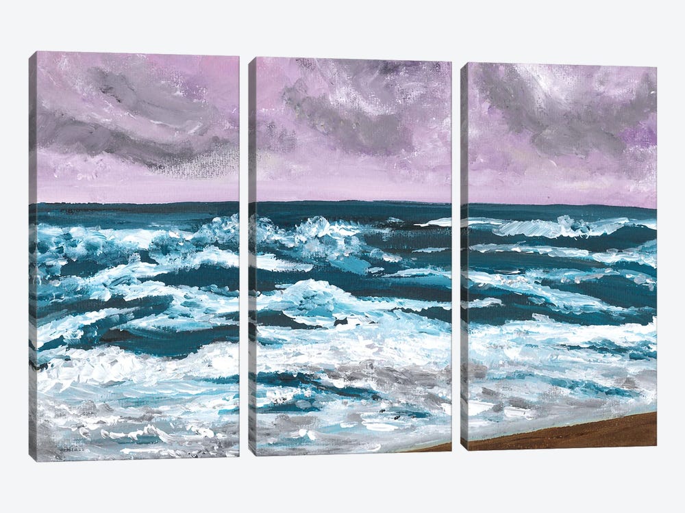 Blue Waves On Purple Sea, Landscape by Ana Ozz 3-piece Canvas Artwork