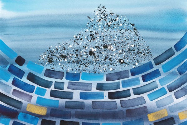 Ana Ozz: Abstract Mountainscape, Blue Watercolor by Ana Ozz