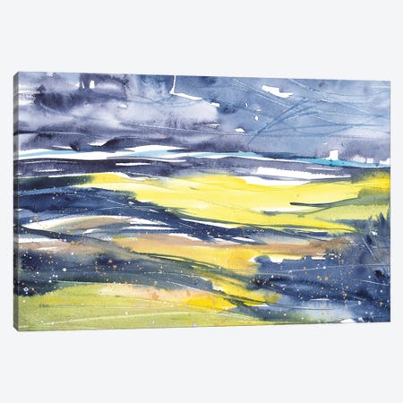 Blue And Yellow Watercolor Abstract Landscape Canvas Print #AOZ122} by Ana Ozz Art Print