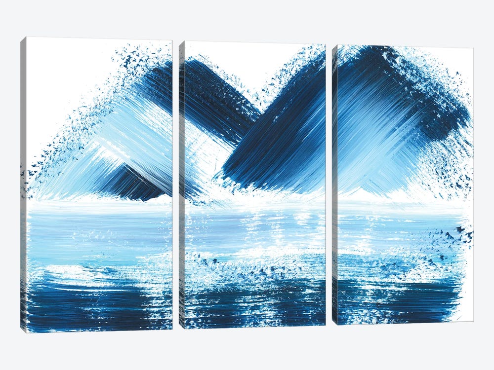 Blue Mountains And Sea, Abstract Landscape by Ana Ozz 3-piece Canvas Print