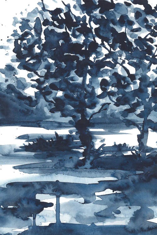 Watercolor Dark Blue Abstract Tree