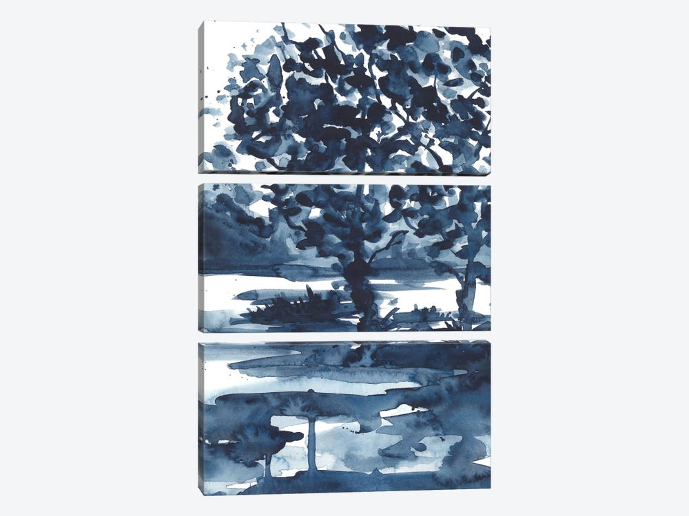 Watercolor Dark Blue Abstract Tree by Ana Ozz 3-piece Art Print