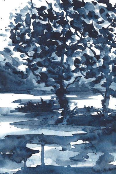 Ana Ozz: Watercolor Dark Blue Abstract Tree by Ana Ozz