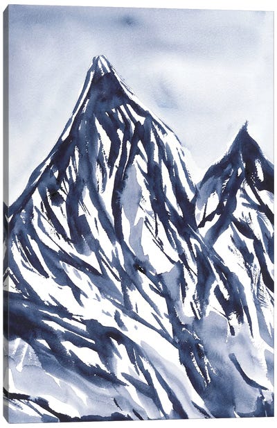 Blue Mountains In Snow, Watercolor Landscape Canvas Art Print - Ana Ozz