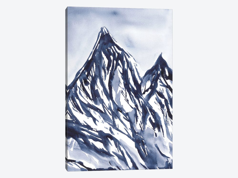 Blue Mountains In Snow, Watercolor Landscape by Ana Ozz 1-piece Canvas Print