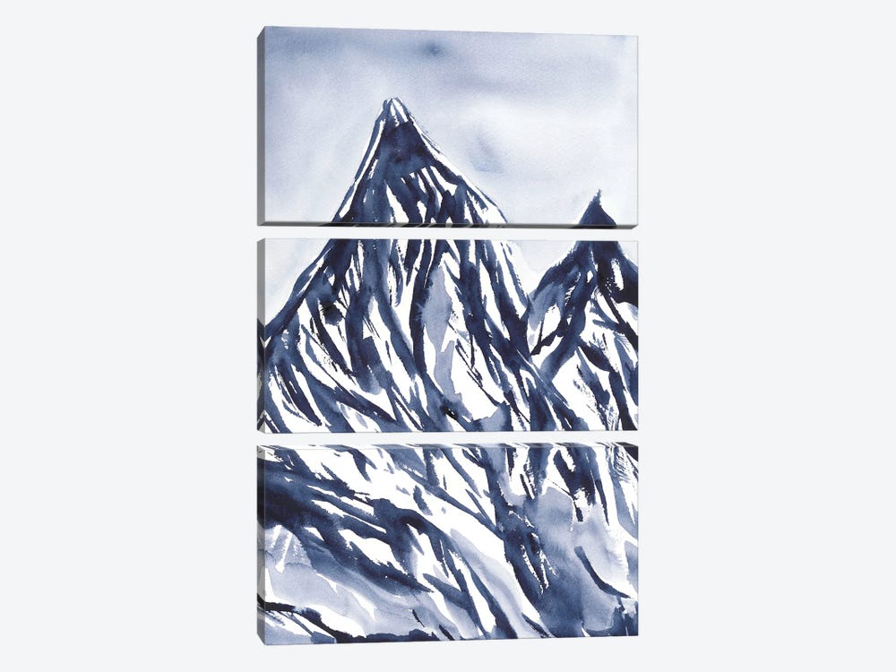 Blue Mountains In Snow, Watercolor Landscape by Ana Ozz 3-piece Canvas Print