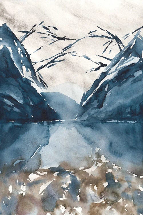 Watercolor Mountains, Blue Landscape