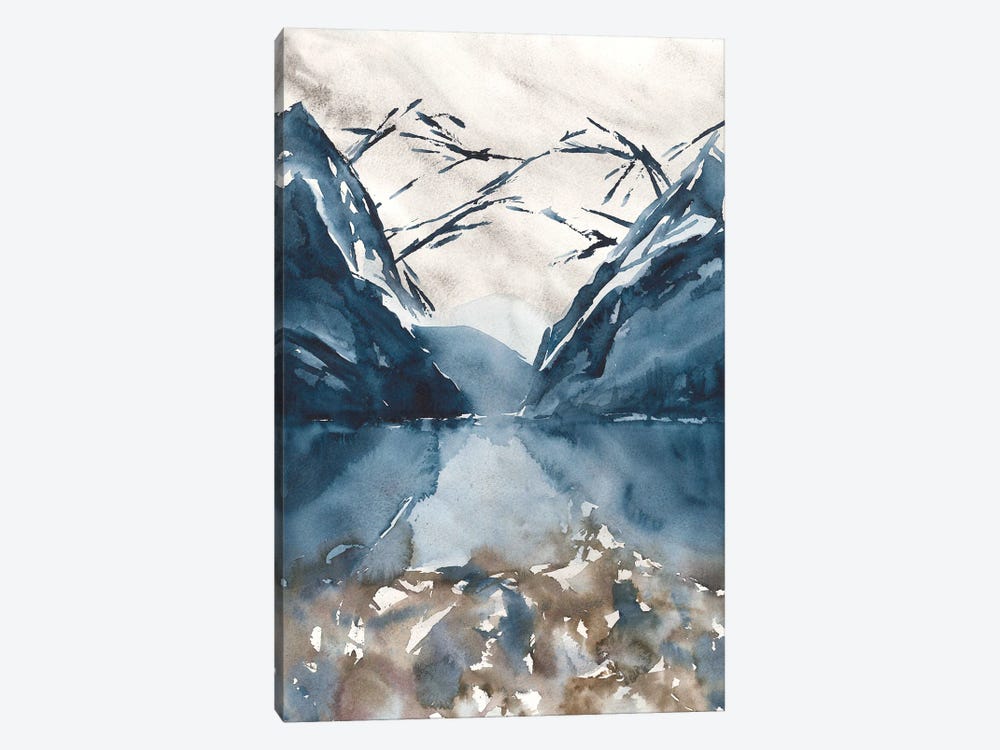 Watercolor Mountains, Blue Landscape by Ana Ozz 1-piece Canvas Wall Art