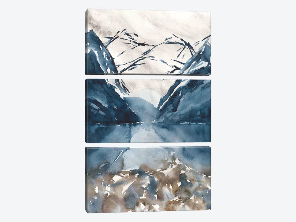 Watercolor Mountains, Blue Landscape by Ana Ozz 3-piece Canvas Wall Art