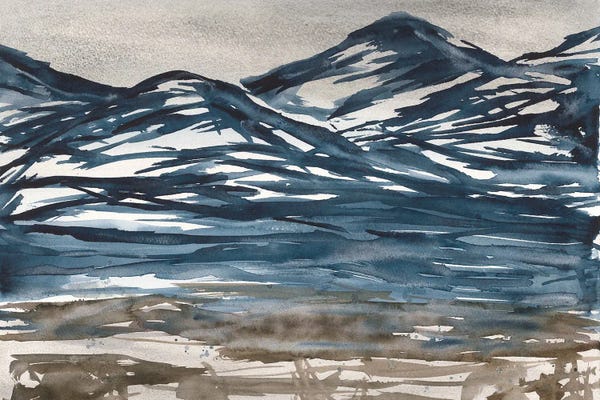 Ana Ozz: Blue Mountain Landscape, Watercolor by Ana Ozz
