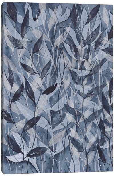 Blue Flowers, Watercolor Canvas Art Print - Purple Abstract Art