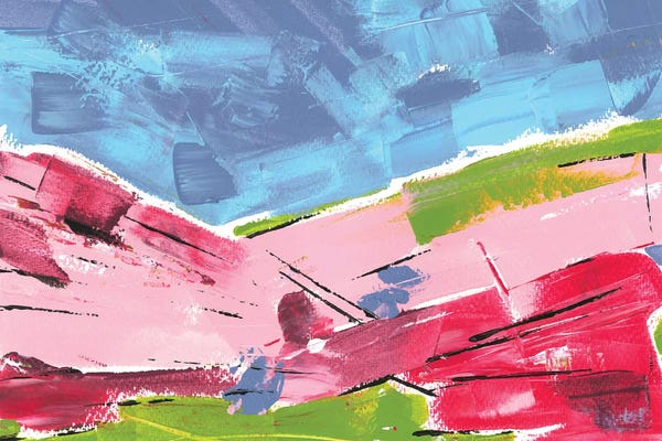 Ana Ozz: Colorful Mountains, Abstract Landscape by Ana Ozz