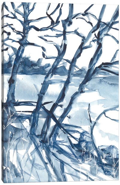 Winter Blue Landscape, Trees Canvas Art Print - Ana Ozz