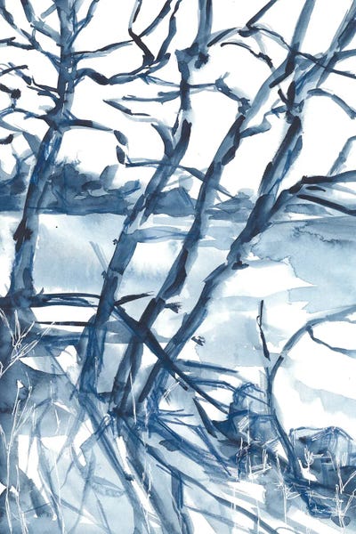 Subtle Landscapes: Winter Blue Landscape, Trees by Ana Ozz