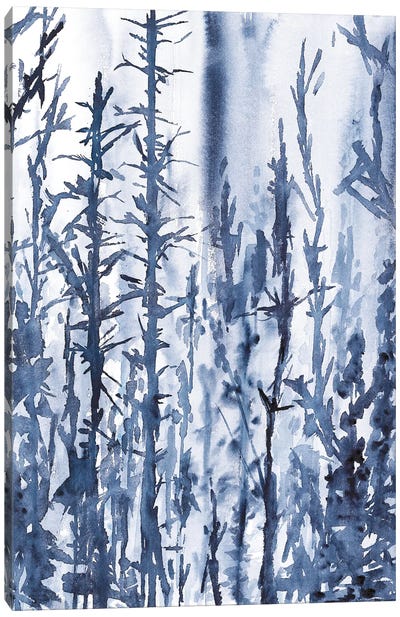 Blue Mysterious Trees, Watercolor Landscape Canvas Art Print - Blue Art