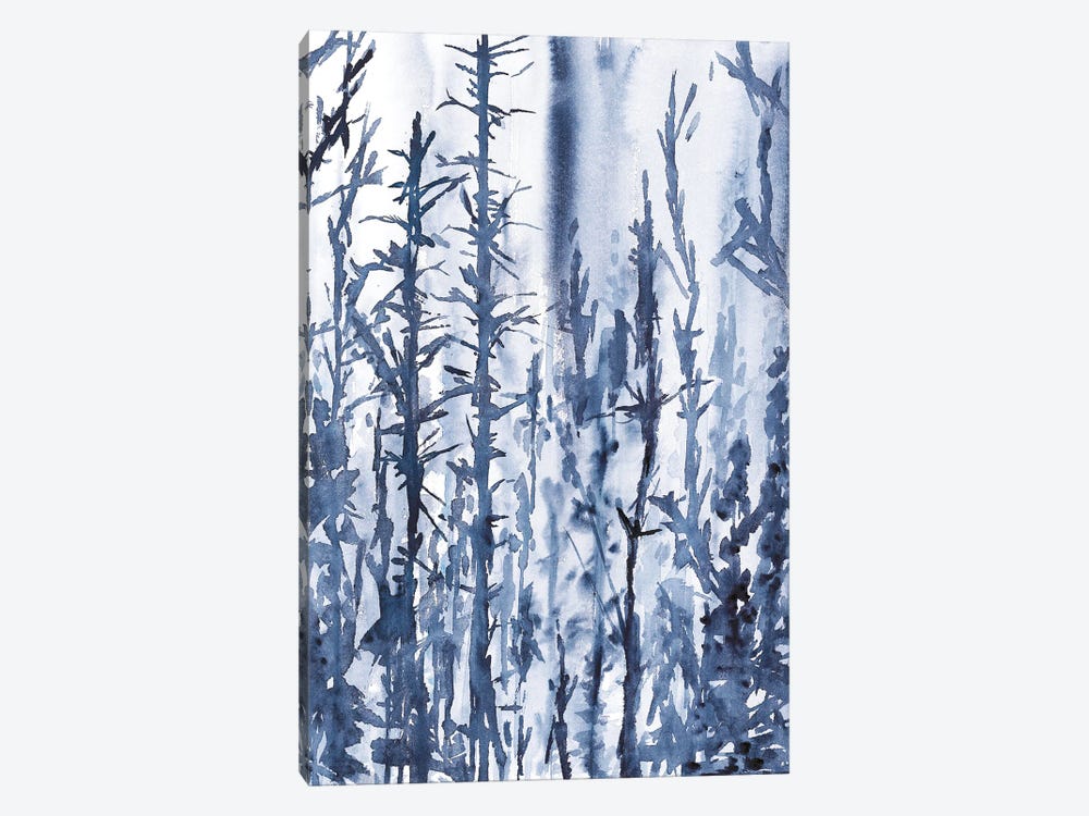 Blue Mysterious Trees, Watercolor Landscape by Ana Ozz 1-piece Canvas Art