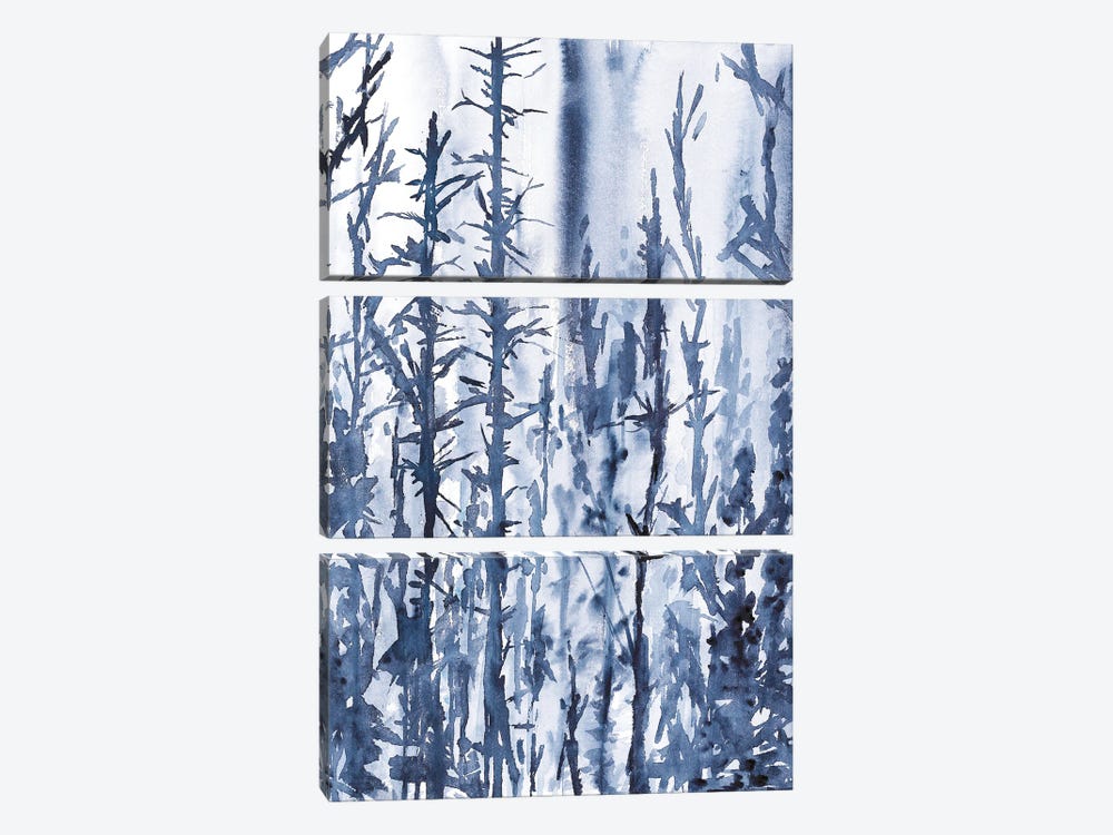 Blue Mysterious Trees, Watercolor Landscape by Ana Ozz 3-piece Canvas Wall Art