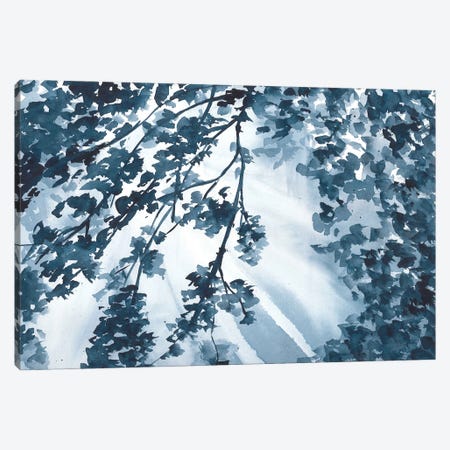 Sunny Trees, Blue Watercolor Landscape Canvas Print #AOZ141} by Ana Ozz Canvas Print