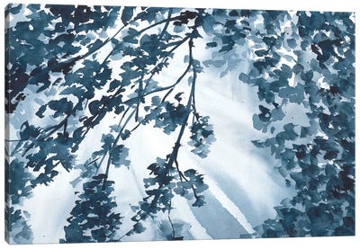 Sunny Trees, Blue Watercolor Landscape Canvas Art Print - Blue Abstract Art